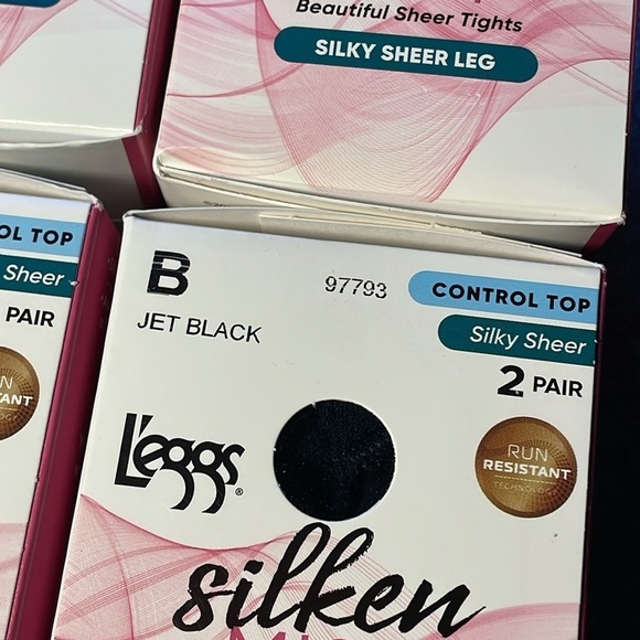 Lot 8 Pairs Black L’eggs Silken Mist Silky sheer Control top tights Pantyhose B - Picture 2 of 7